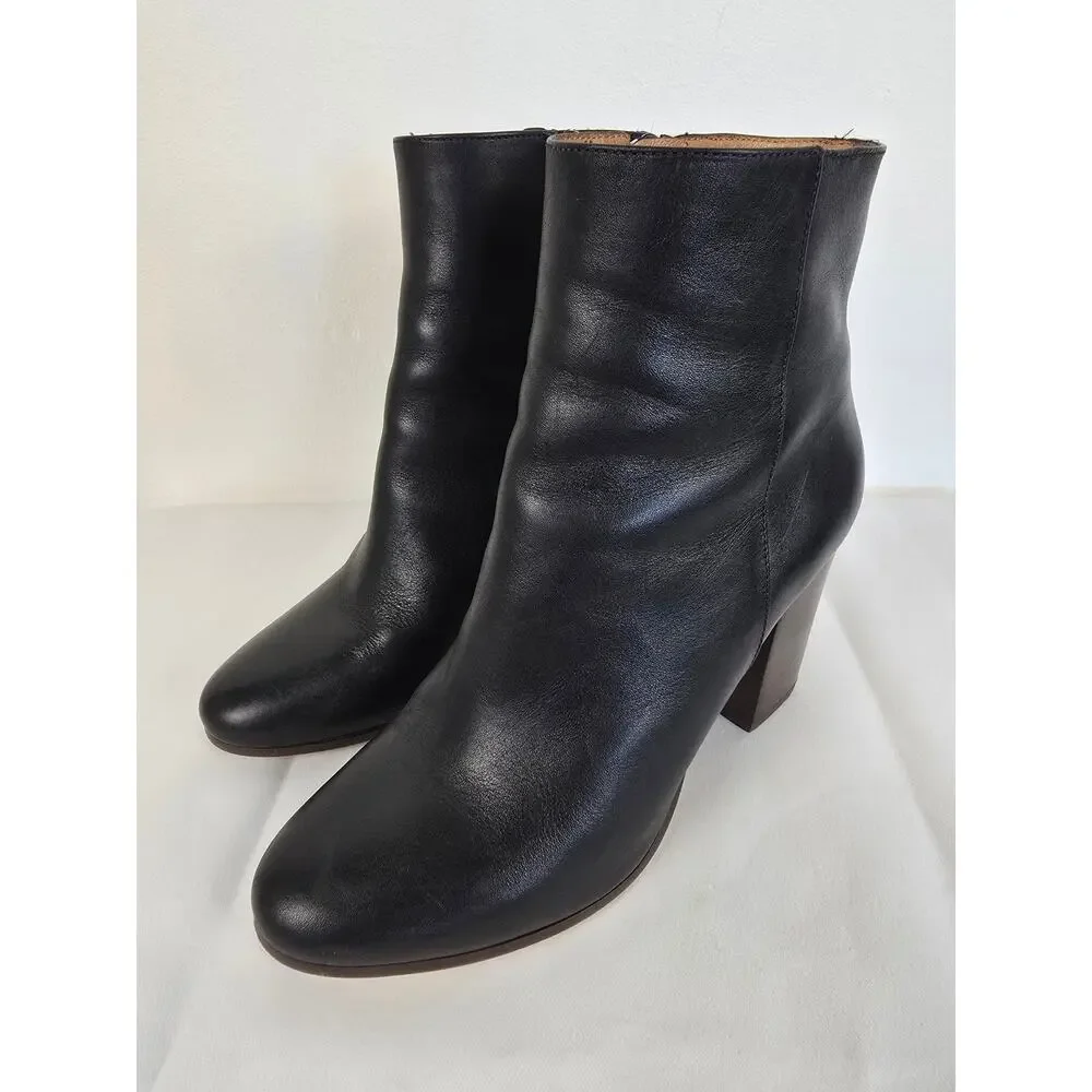 Maje Black Leather Ankle Booties Block Heel Minimal Size 36 US 6